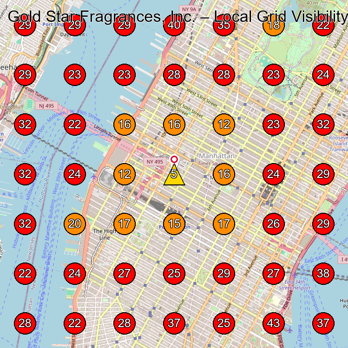 Gold Star Fragrances, Inc. GeoGrid visibility map for Perfume Store in New York